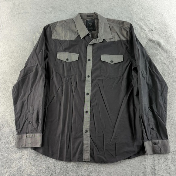 Guess Shirt Mens XL Gray Colorblock Long Sleeve Western Button Up Slim Fit - Picture 2 of 8